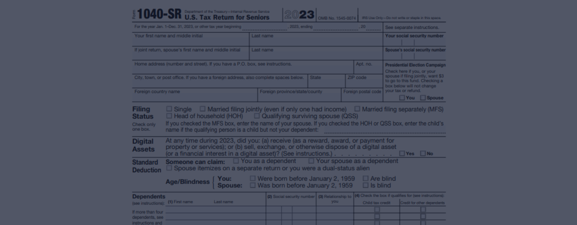 Form 1040SR 2023 IRS 1040 SR Tax Form Instructions Printable 